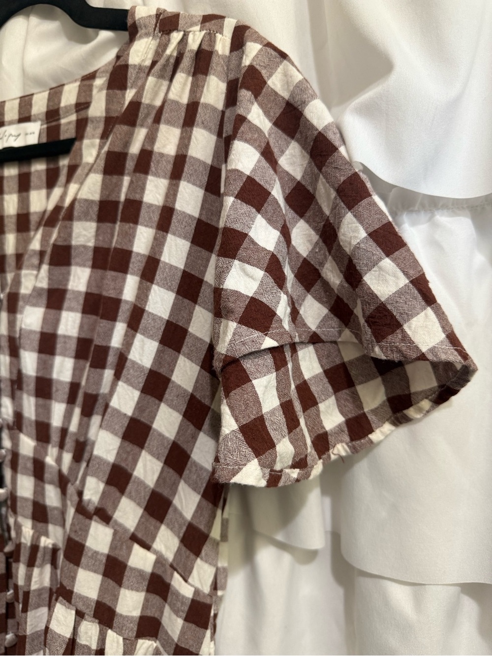 Petal & Pup Robinson Brown and White Gingham Button-Front Midi Dress - Picture 10 of 16